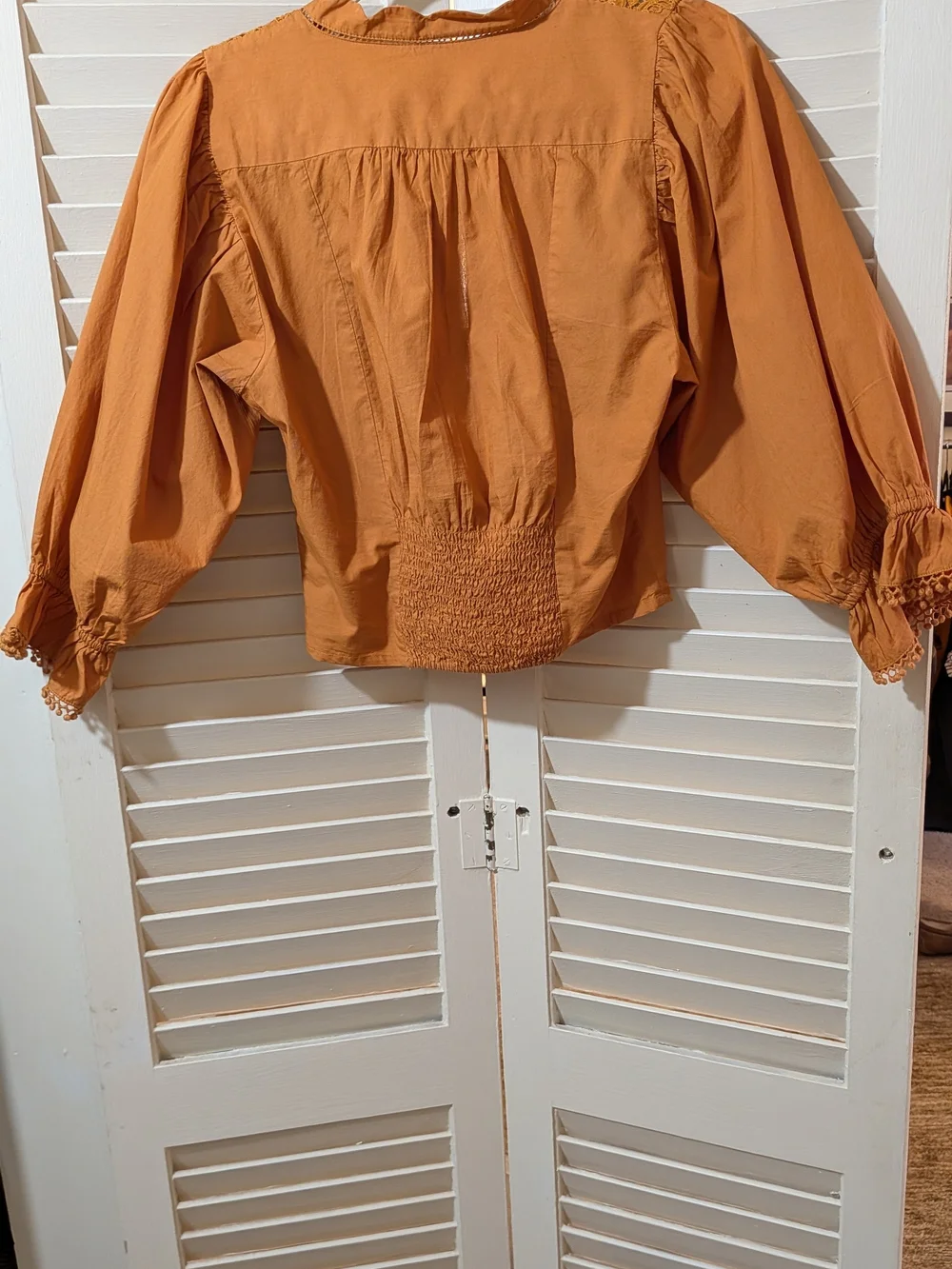 Women's Embroidered Puff-Sleeve Blouse - Rust